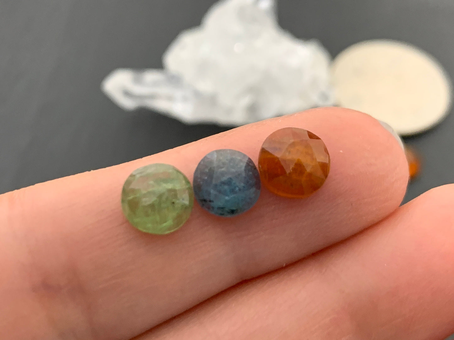 Faceted Kyanite Cabochon: Mint, Moss, Orange, Round (7mm, 8mm)