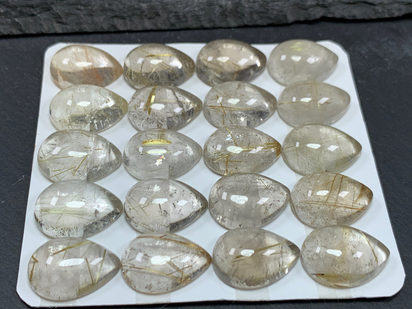 Gold Rutilated Quartz pear 12x16mm cabochon - Calibrated cabochons