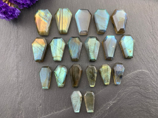 Faceted Labradorite coffin 15-22mm long cabochon