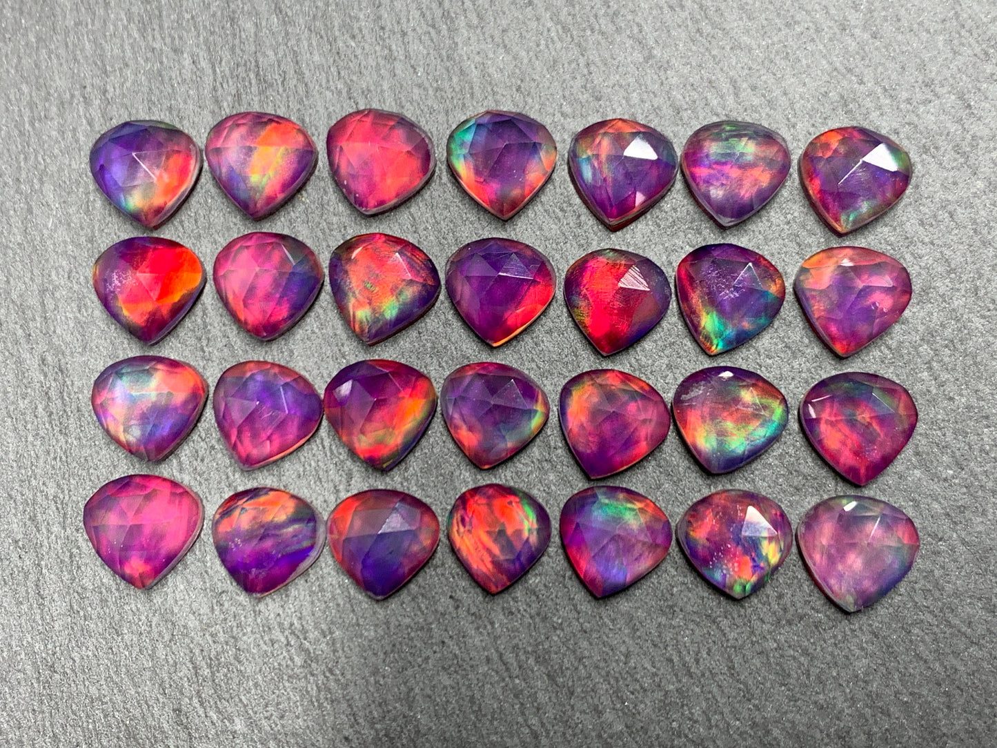 Faceted Aurora Opal pear 10mm cabochon - Doublet cabochons