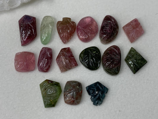 Discounted damaged carved Watermelon Tourmaline 9-15mm long cabochon