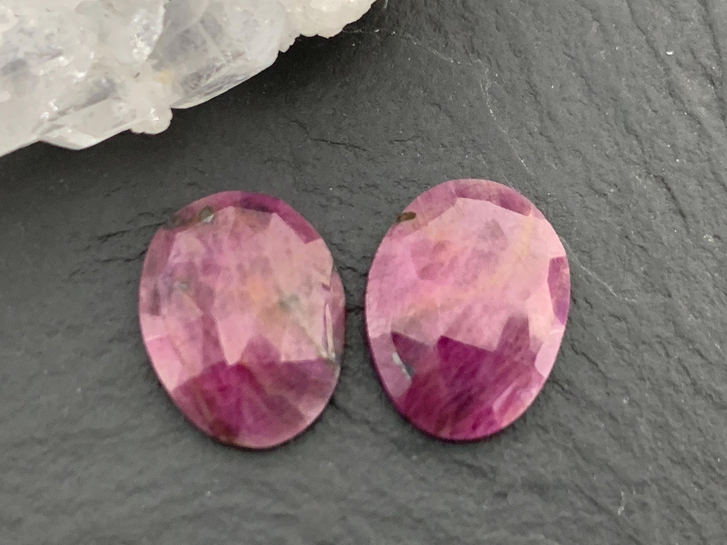 Faceted Ruby pair 9x12x3mm cabochon