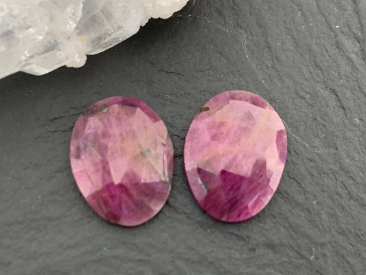 Faceted Ruby pair 9x12x3mm cabochon