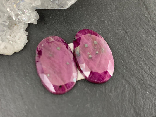 Faceted Ruby pair 11x18x3mm cabochon
