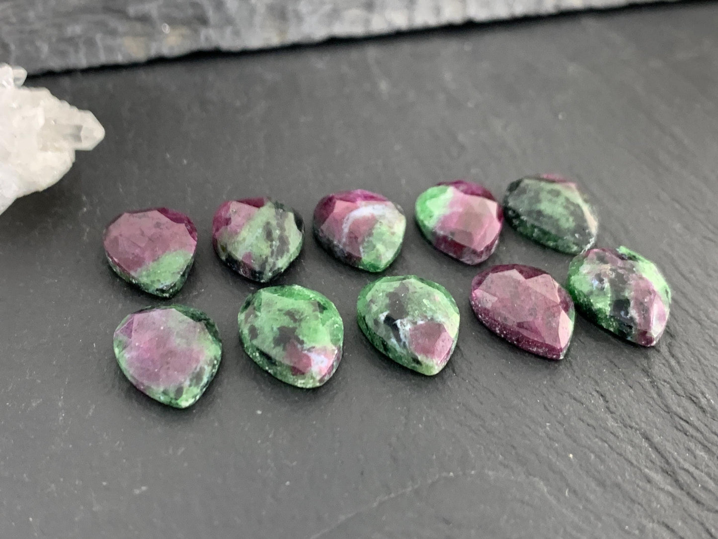 Faceted Ruby Zoisite 10x14mm cabochon.
