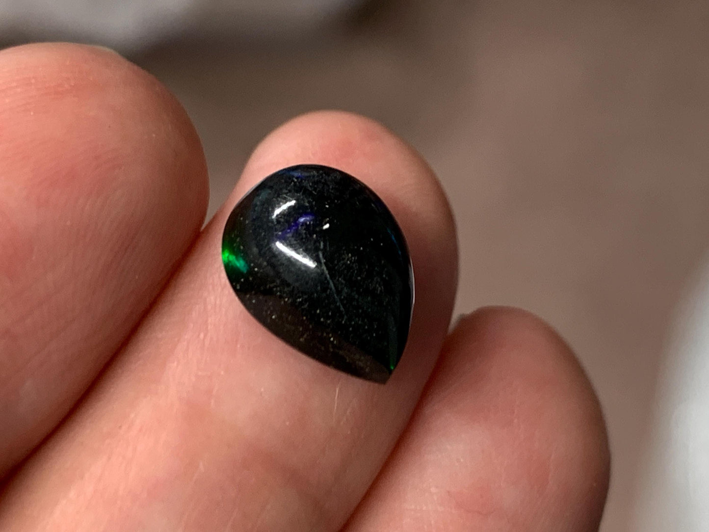 Natural Black Ethiopian Opal pear 9x12x6mm cabochon