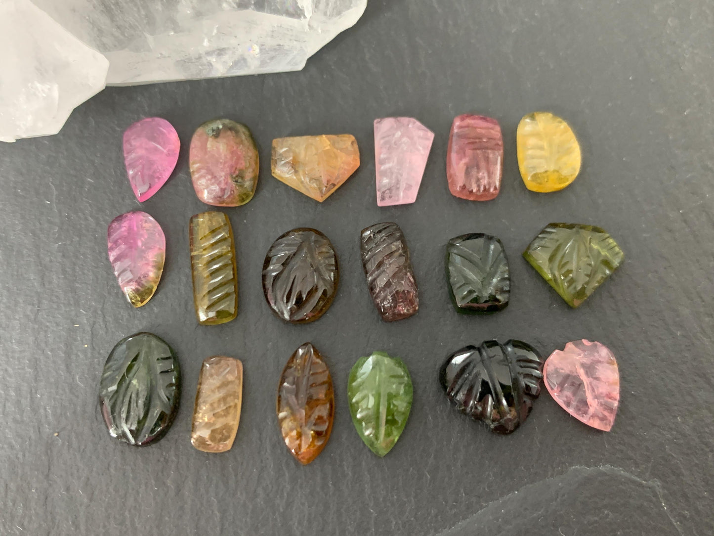 Carved Tourmaline free form 8-9mm long cabochon