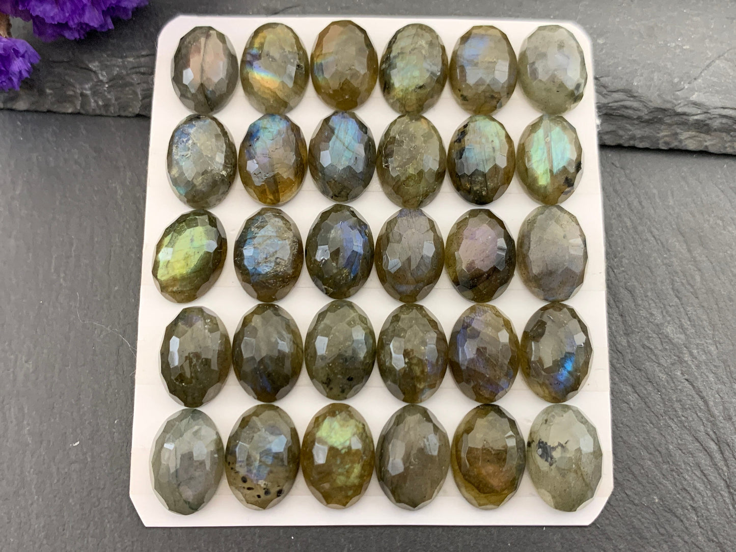 Faceted Labradorite oval 10x14mm cabochon  - Calibrated cabochons