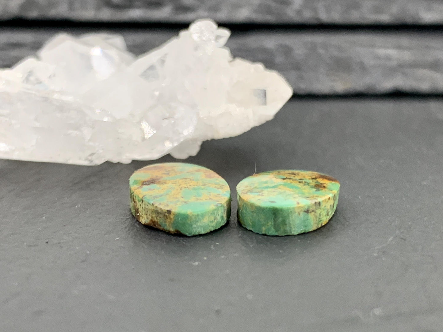 Tibetan Turquoise Pair 9x14mm Cabochon - Hand Cut Cabochon