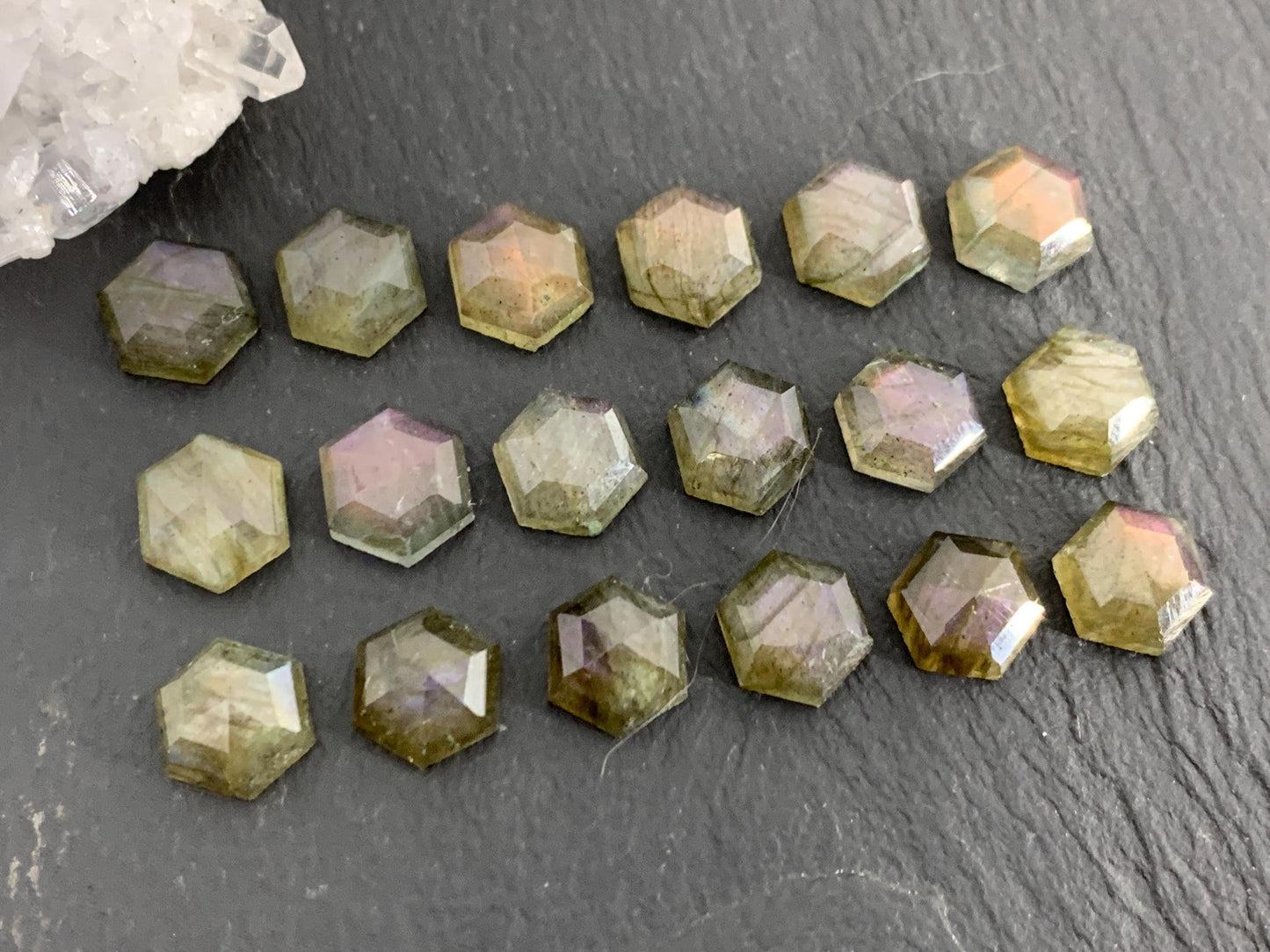 Faceted Labradorite hexagon 8mm cabochon