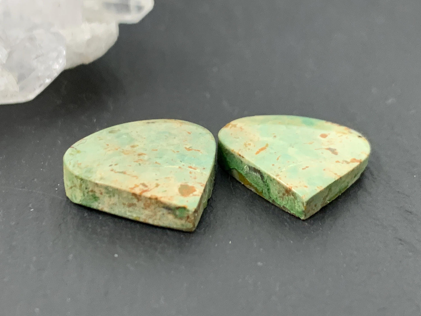 Tibetan Turquoise Pair 13x14mm Cabochon - Hand Cut Cabochon