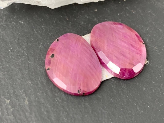 Faceted Ruby pair 11x15x3mm cabochon