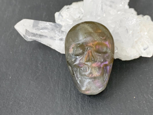 Labradorite Skull Cabochon 15x21mm - Natural Green Flat Back Gemstone
