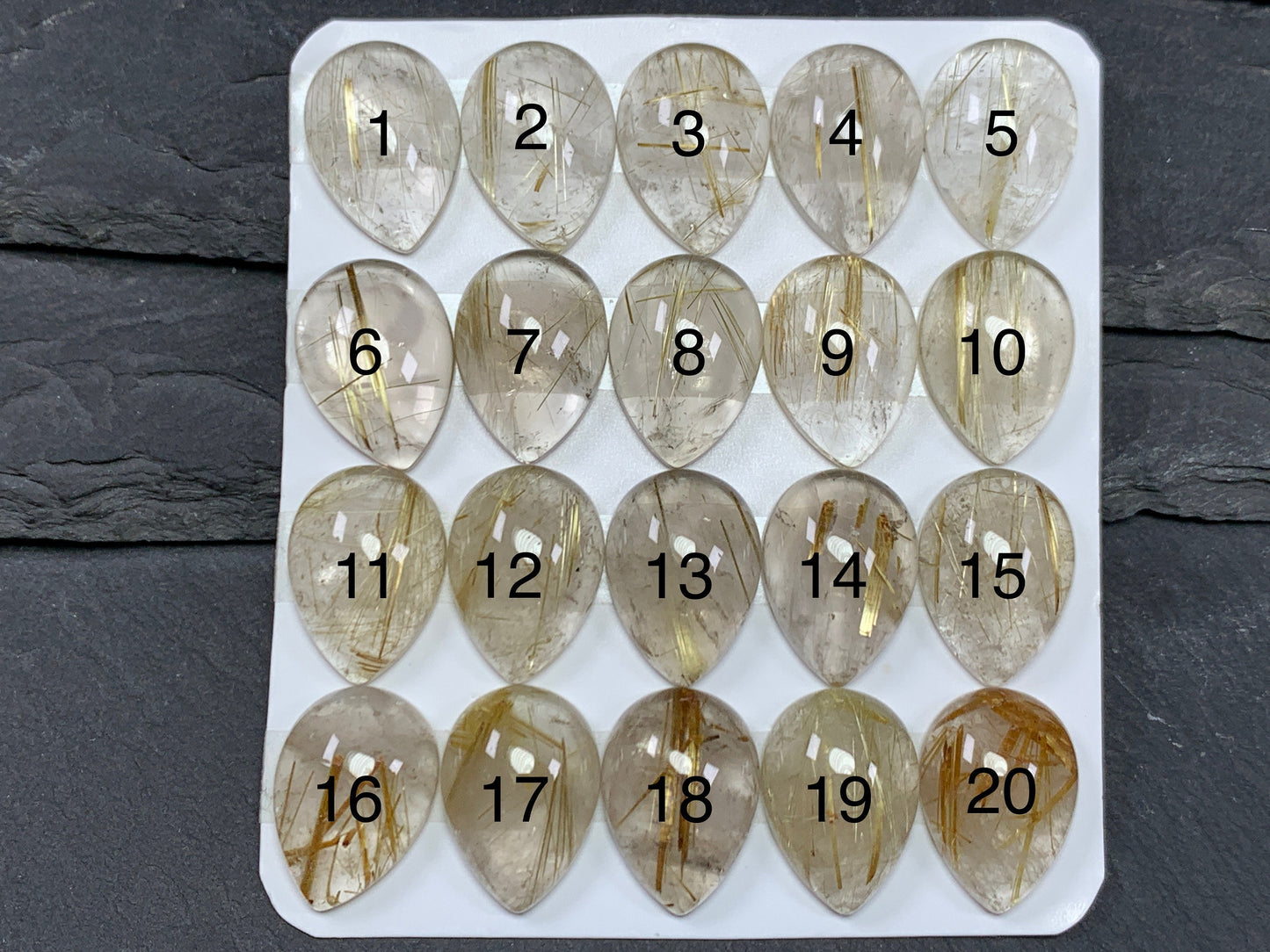 Gold Rutilated Quartz pear 13x18mm cabochon - Calibrated cabochons