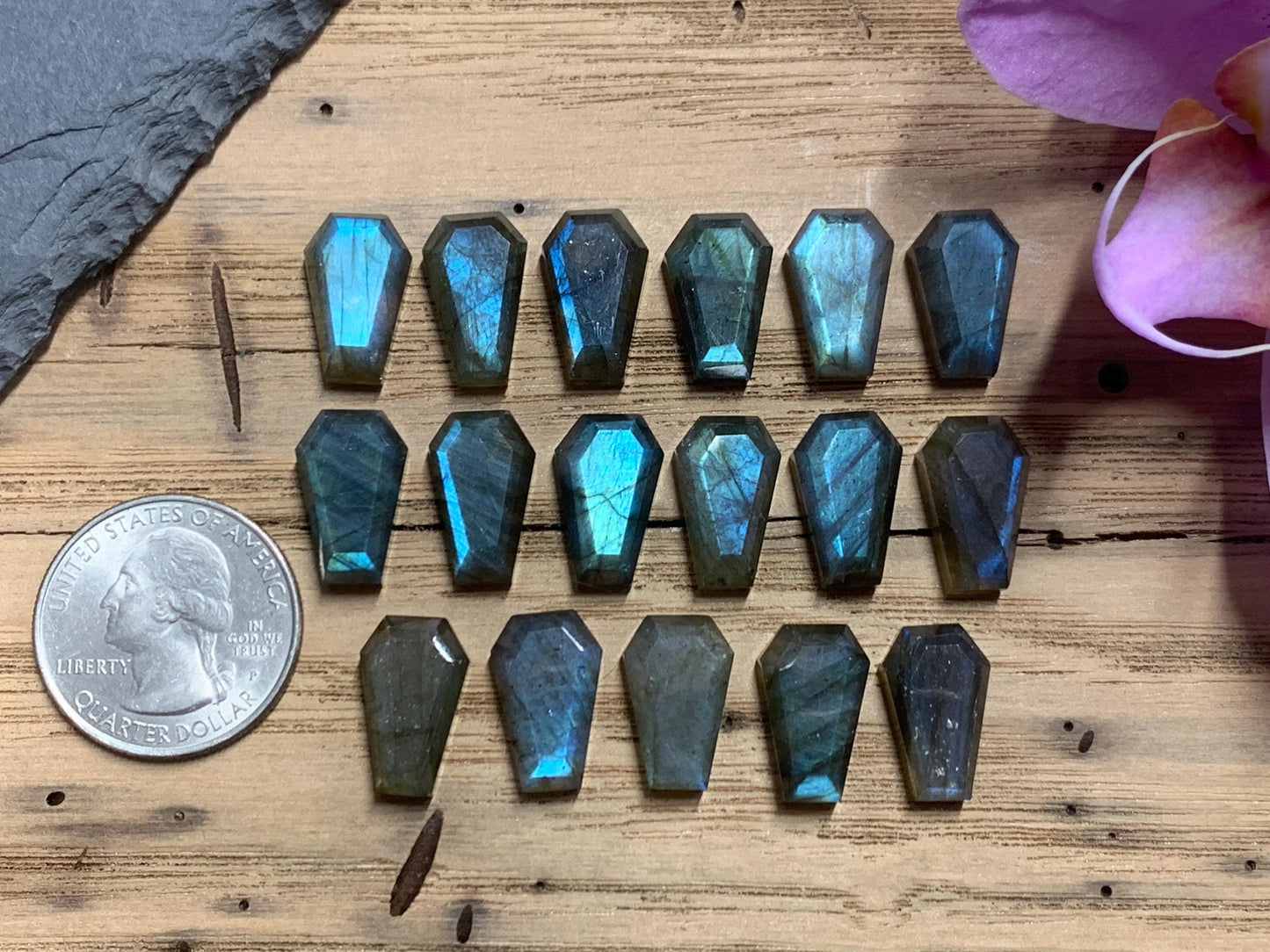 Labradorite Coffin Cabochon, Natural 10x15mm Step Cut Gemstone