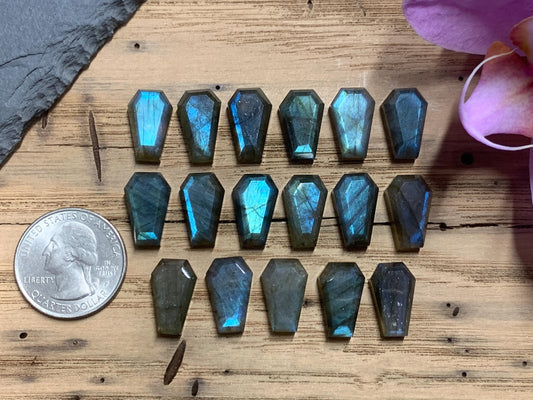 Labradorite Coffin Cabochon, Natural 10x15mm Step Cut Gemstone