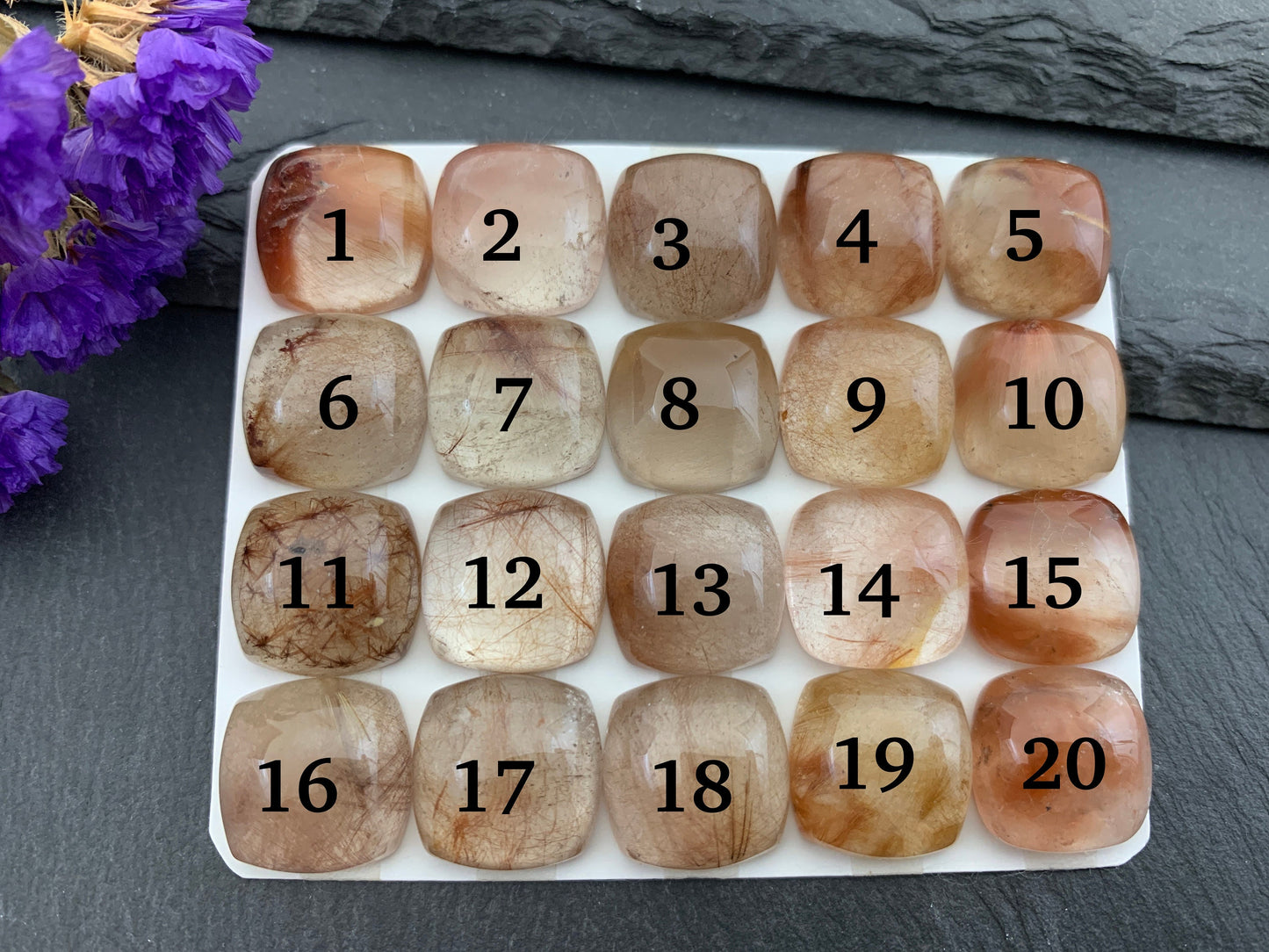 Rutilated Quartz square 15x15mm cabochon - Calibrated cabochons