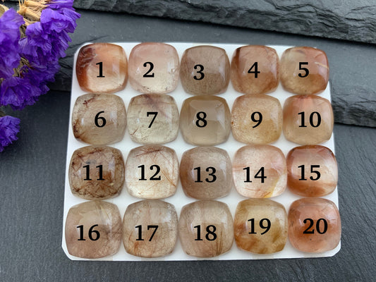 Rutilated Quartz square 15x15mm cabochon - Calibrated cabochons