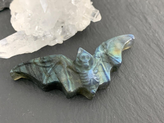Labradorite skeleton bat 18x48mm flat back carving