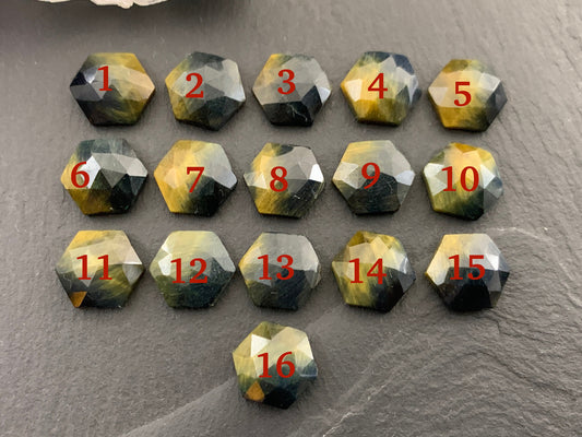 Faceted Tiger Eye hexagon 10mm cabochon - Calibrated cabochons