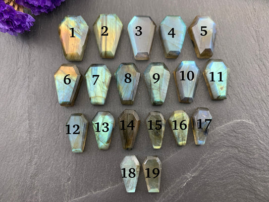 Faceted Labradorite coffin 15-22mm long cabochon