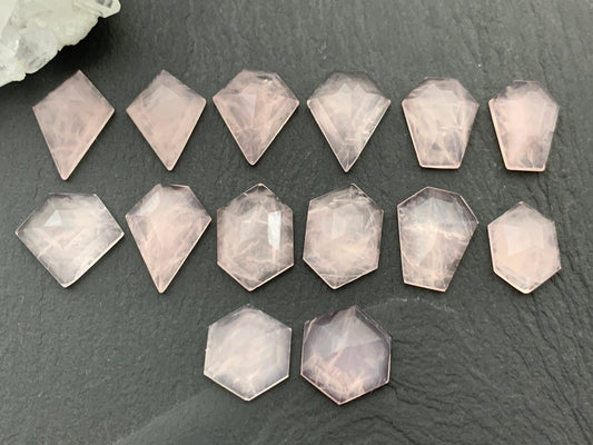 Faceted Rose Quartz kite, coffin, hexagon cabochons