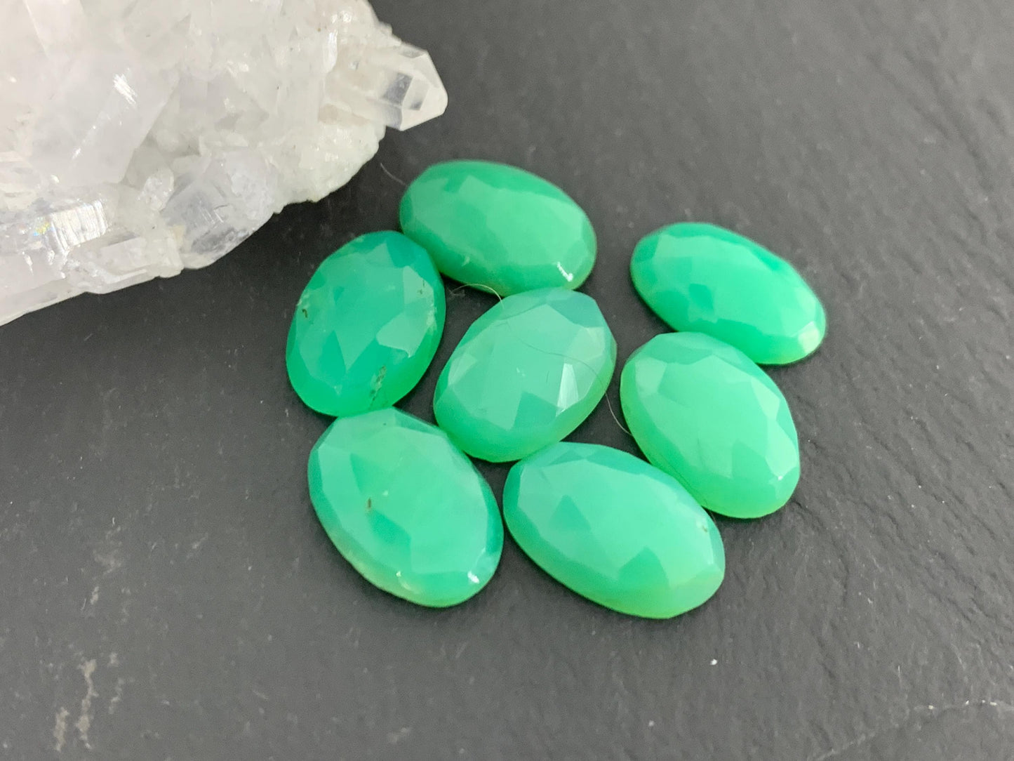 Faceted Chrysoprase oval 8x12mm cabochon