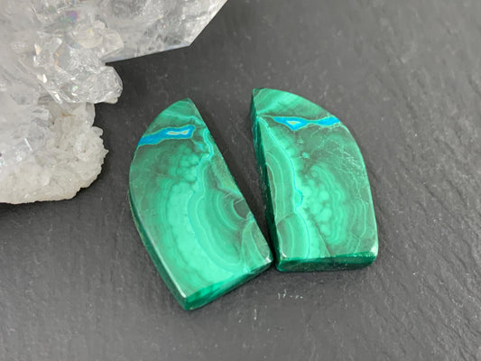 Malachite Chrysocolla free form 11x21x4mm cabochon pair