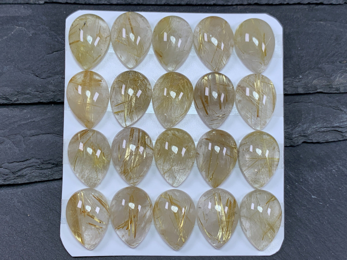 Gold Rutilated Quartz pear 13x18mm Cabochon - Calibrated cabochons