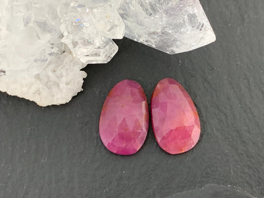 Faceted Ruby pair 7x12x2.5mm cabochon