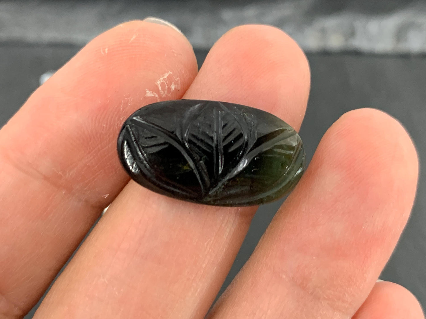 Carved Tourmaline 12x21x3mm cabochon