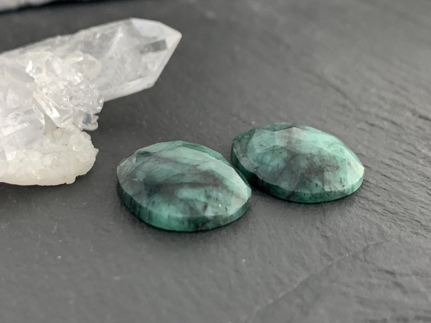 Faceted Emerald Pair 14x17x4mm cabochon