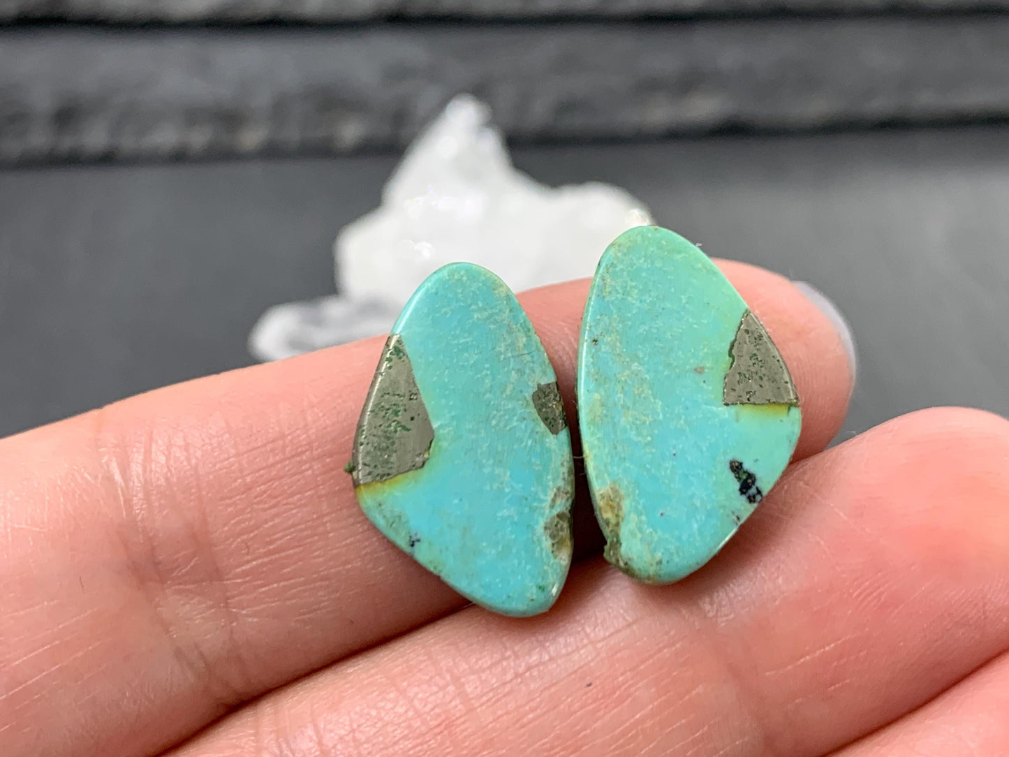 Tibetan Turquoise Pair 11x19mm Cabochon - Hand Cut Cabochon