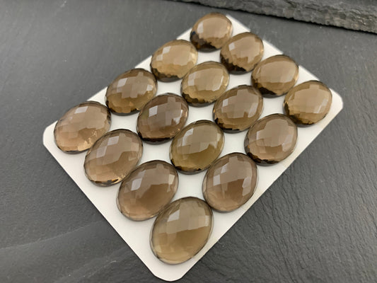 Faceted Smokey Quartz oval 15x20mm cabochon - Calibrated cabochons