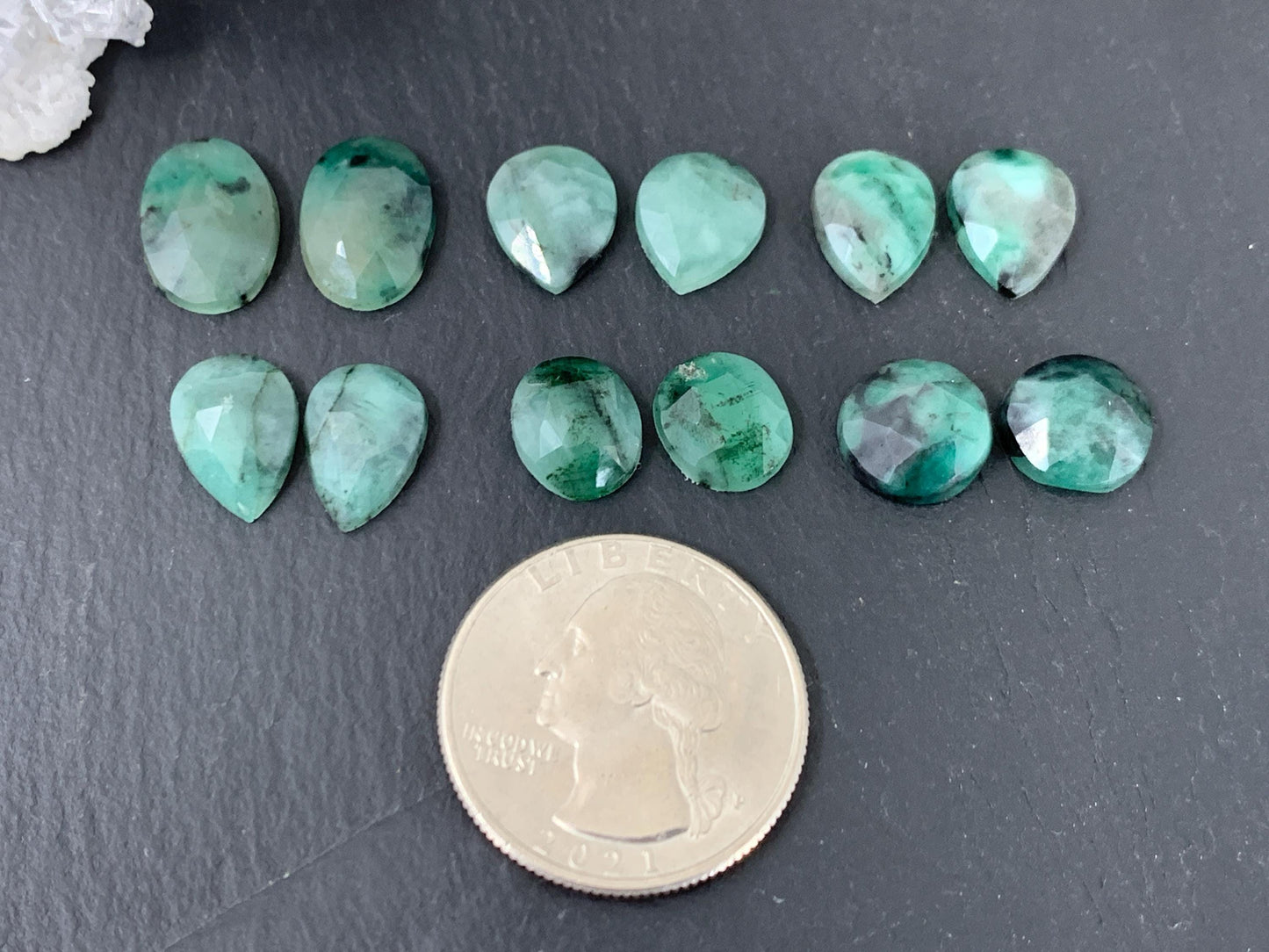 Faceted Emerald Pair 10-13mm long Cabochon/ Select your pair | W343-2