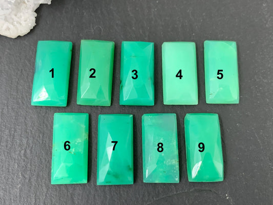 Faceted Chrysoprase rectangle 8x16mm cabochon