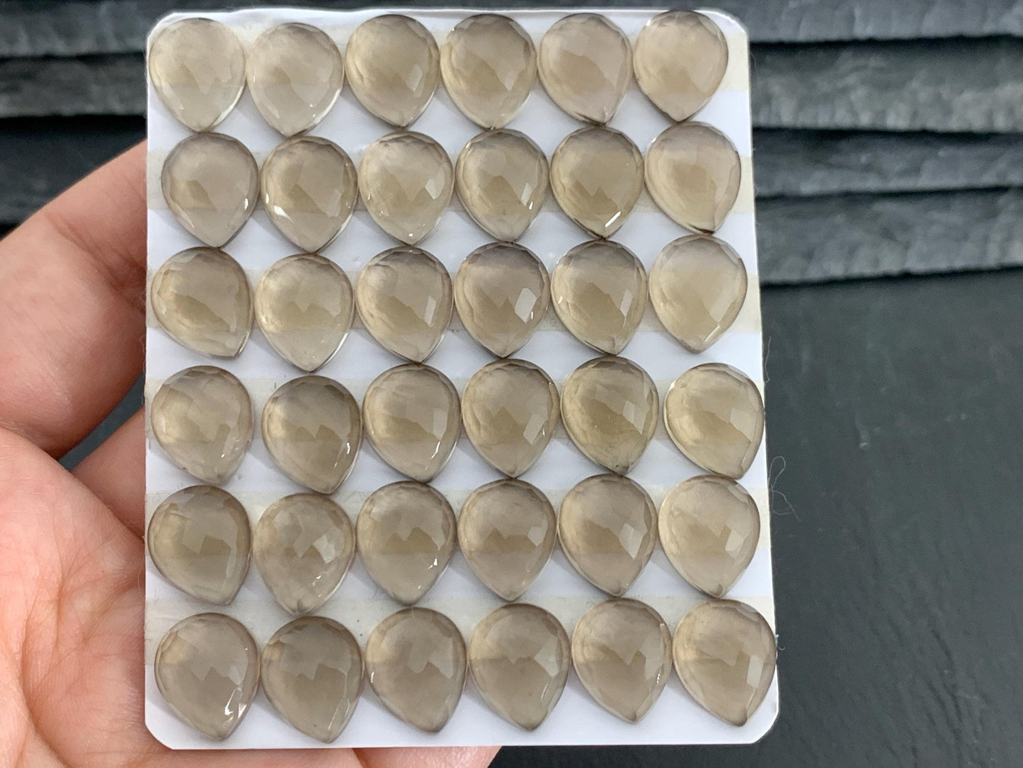 Faceted Smokey Quartz pear 10x12mm Cabochon - Calibrated cabochons