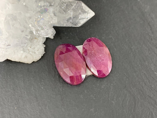 Faceted Ruby pair 9x16mm cabochon