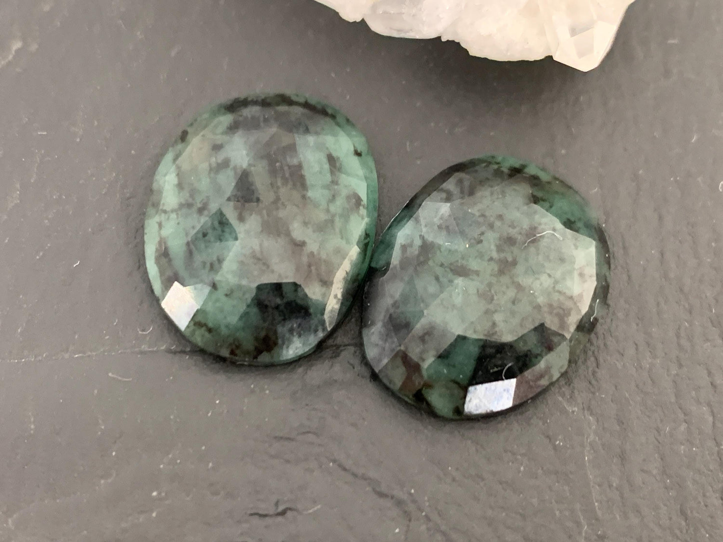 Faceted Emerald Pair 15x20x4.5mm cabochon