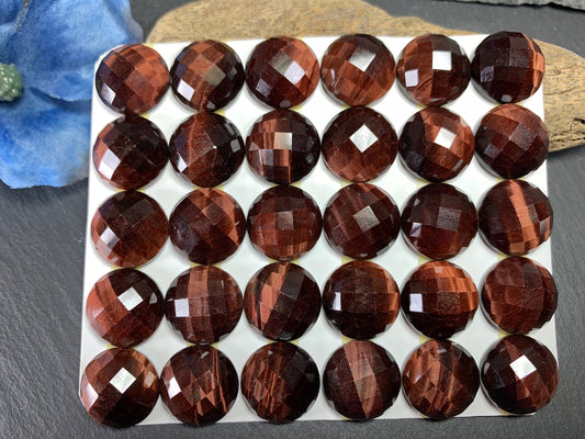 Faceted Red Tiger Eye round 15mm cabochon - Calibrated cabochons