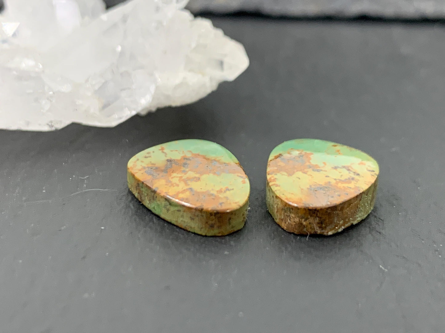 Tibetan Turquoise Pair 11x15mm Cabochon - Hand Cut Cabochon