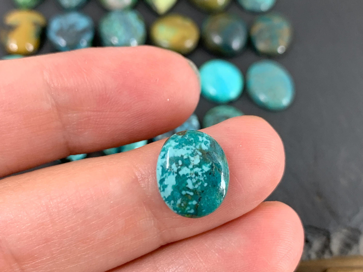 Tibetan Turquoise 14-16mm long cabochon