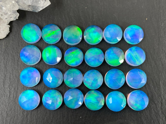 Faceted Aurora Opal Round 8mm Cabochon - Doublet Synthetic Gemstone