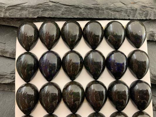 Black Andamooka Opal pear 13x18mm cabochon - Matrix Australian Opal