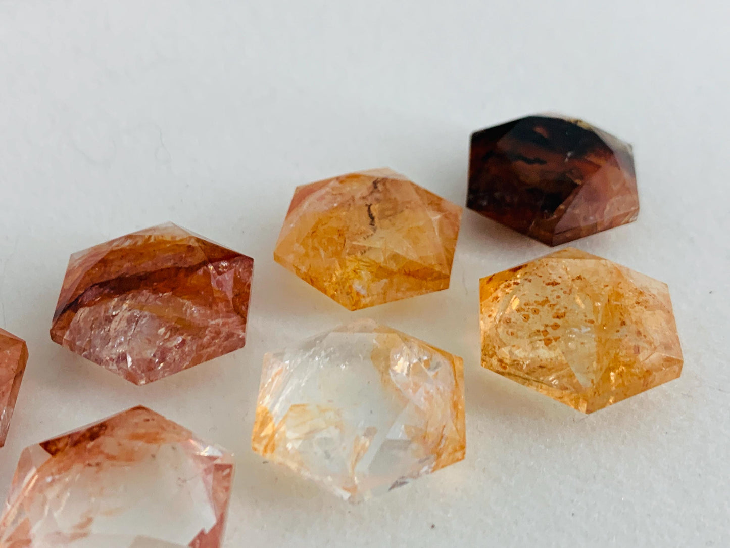 Fire Quartz hexagon 18x21mm faceted from both sides