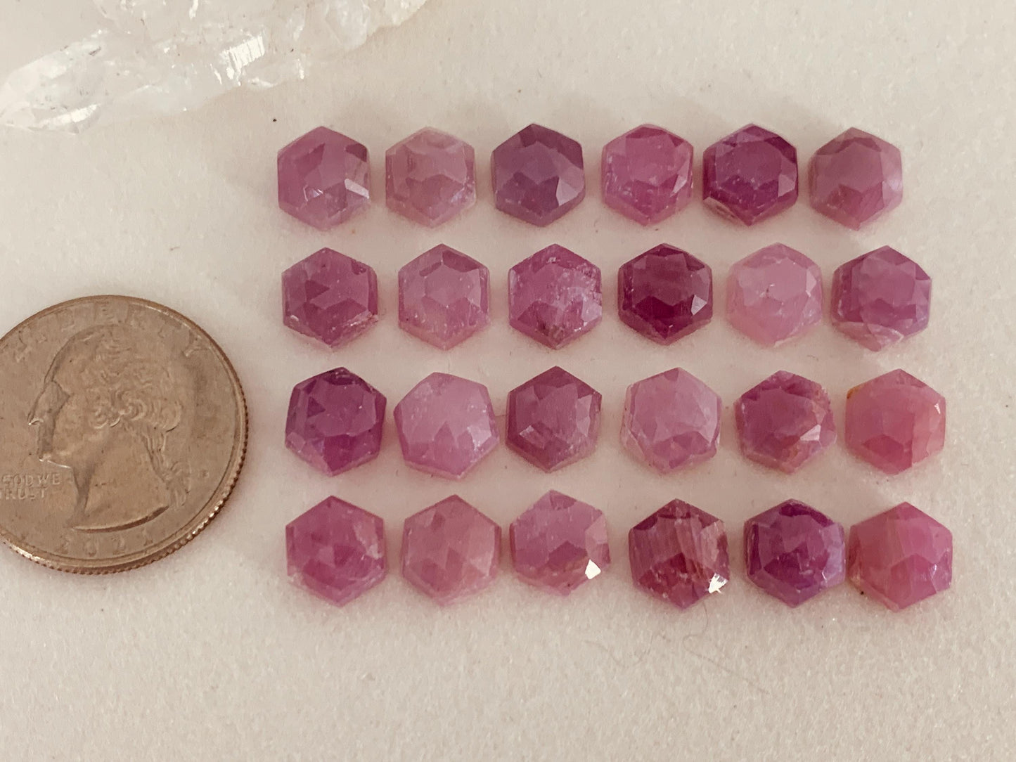 Discounted Faceted Pink Sapphire hexagon 8x9mm cabochon