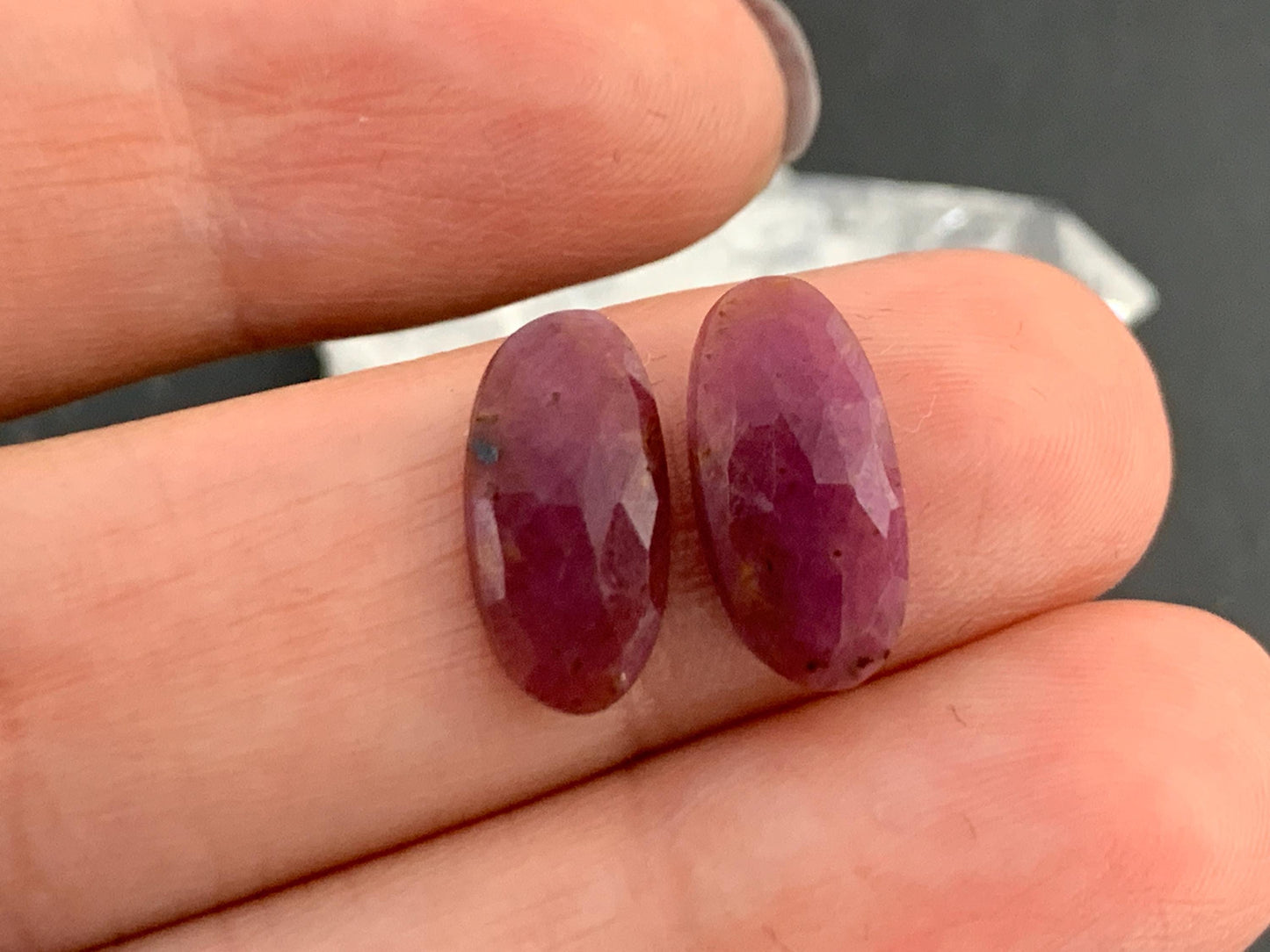 Faceted Ruby pair 7x14x3mm cabochon