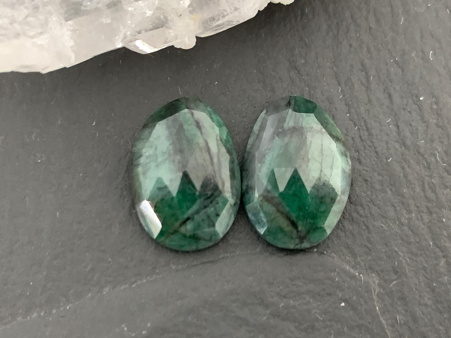 Faceted Emerald Pair 9x13x3.5mm cabochon