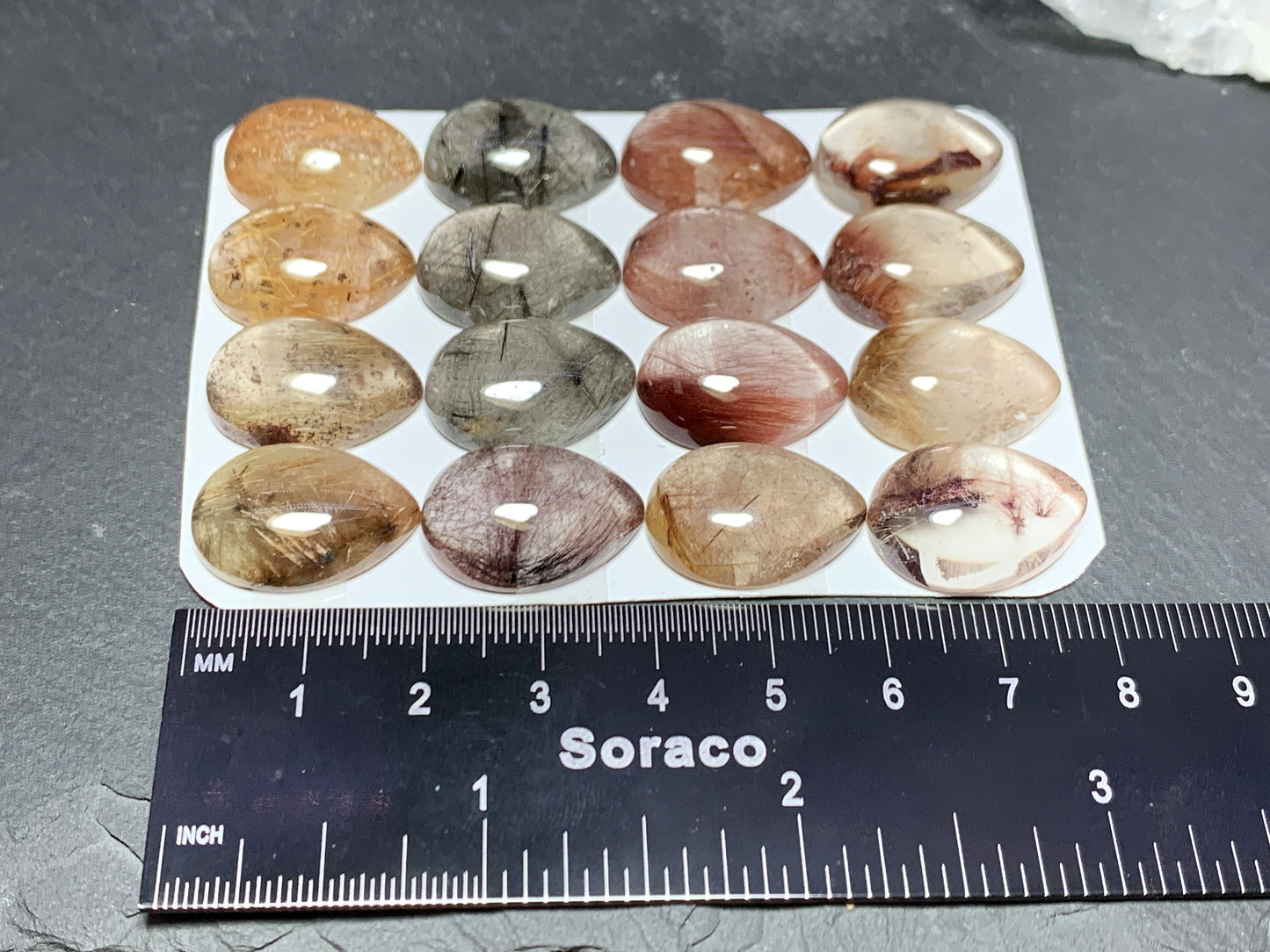 Rutilated Quartz pear 15x20mm cabochon - Calibrated cabochons
