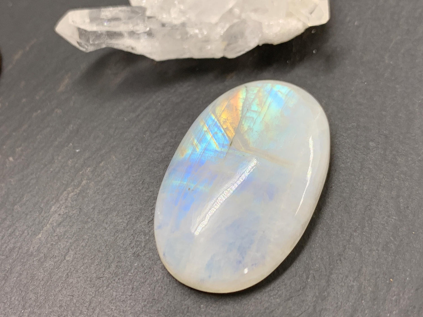 Rainbow Moonstone 35x22x7mm cabochon. Second quality cabochon